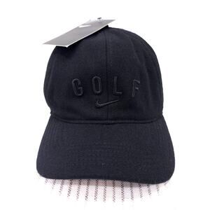 NEW NIKE Dri Fit Golf Hat Cap Classic 99 Swoosh Logo Wool Blend Black Strap Back